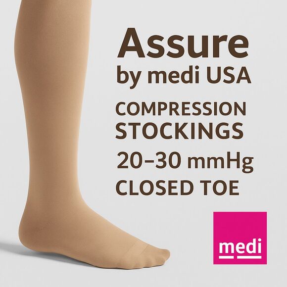 Assure by medi USA Compression Stockings L 20-30mmHg Closed Toe Beige 13703 - Picture 1 of 7